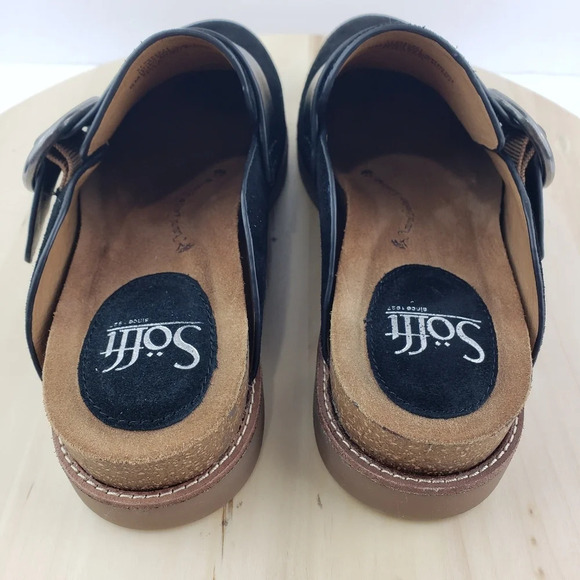 Sofft Slip on Clog Mules Women's Sz 8M Billie Black Leather Suede Comfort Casual - Picture 4 of 12